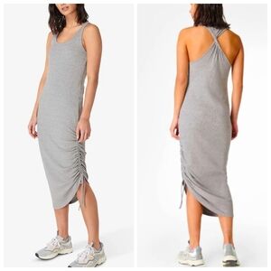 Sweaty Betty Weekend Twist Back Dress Gray with adjustable side ruching Size 4